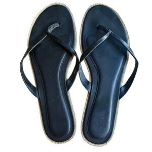 $90 UGG Allaria Black Leather Jute Trim Thong Sandals Boho‎ Shoes Women's SZ 12